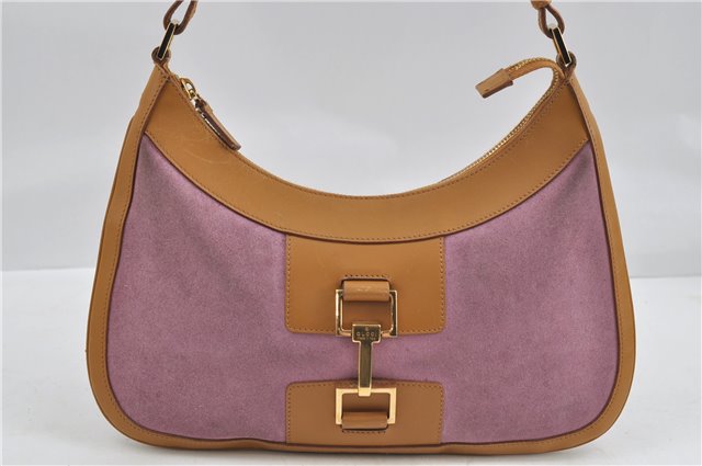 Authentic GUCCI Shoulder Hand Bag Suede Leather 0014128 Pink Brown 6274D