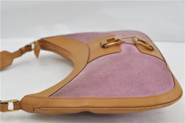 Authentic GUCCI Shoulder Hand Bag Suede Leather 0014128 Pink Brown 6274D