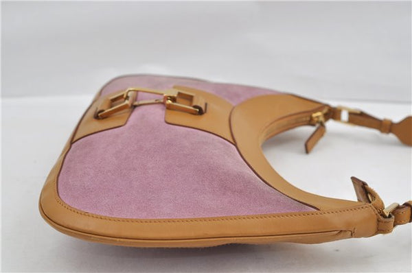 Authentic GUCCI Shoulder Hand Bag Suede Leather 0014128 Pink Brown 6274D