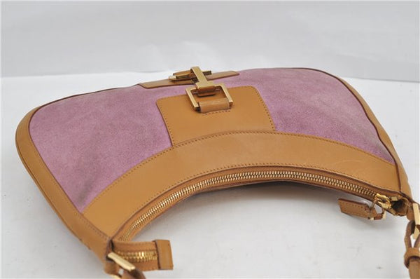Authentic GUCCI Shoulder Hand Bag Suede Leather 0014128 Pink Brown 6274D