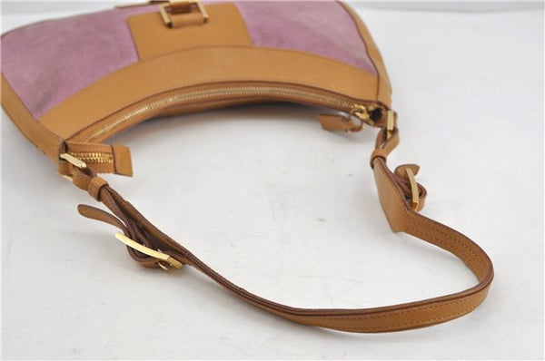 Authentic GUCCI Shoulder Hand Bag Suede Leather 0014128 Pink Brown 6274D