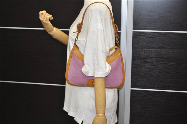 Authentic GUCCI Shoulder Hand Bag Suede Leather 0014128 Pink Brown 6274D