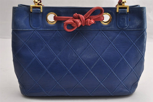 Authentic CHANEL Lamb Skin Bicolore CoCo Mark Chain Shoulder Bag Blue 6280I