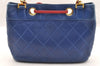 Authentic CHANEL Lamb Skin Bicolore CoCo Mark Chain Shoulder Bag Blue 6280I