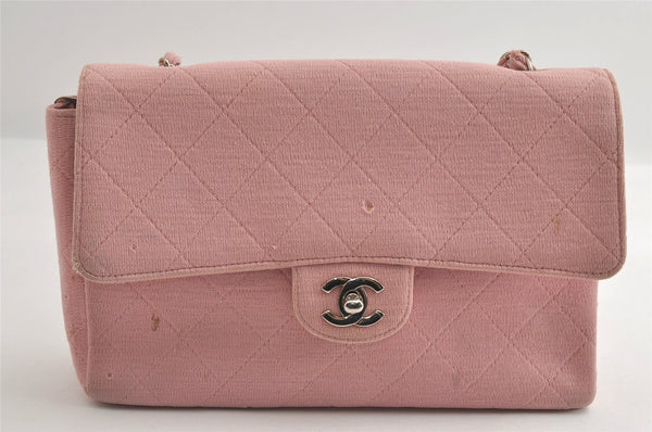 Authentic CHANEL Cotton Matelasse Chain Turnlock Shoulder Bag Pink CC 6282I