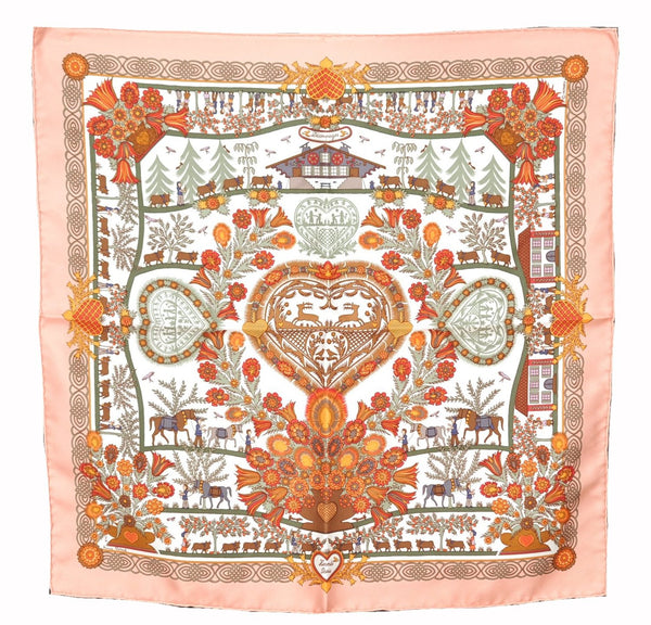 Authentic HERMES Petit Carre 40 Scarf Handkerchief "Decoupages" Silk Pink 6287F