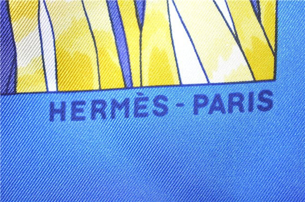 Authentic HERMES Carre 90 Scarf "FLEURS et CARLINES" Silk Blue 6290F