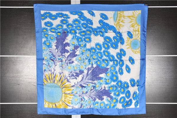 Authentic HERMES Carre 90 Scarf "FLEURS et CARLINES" Silk Blue 6290F