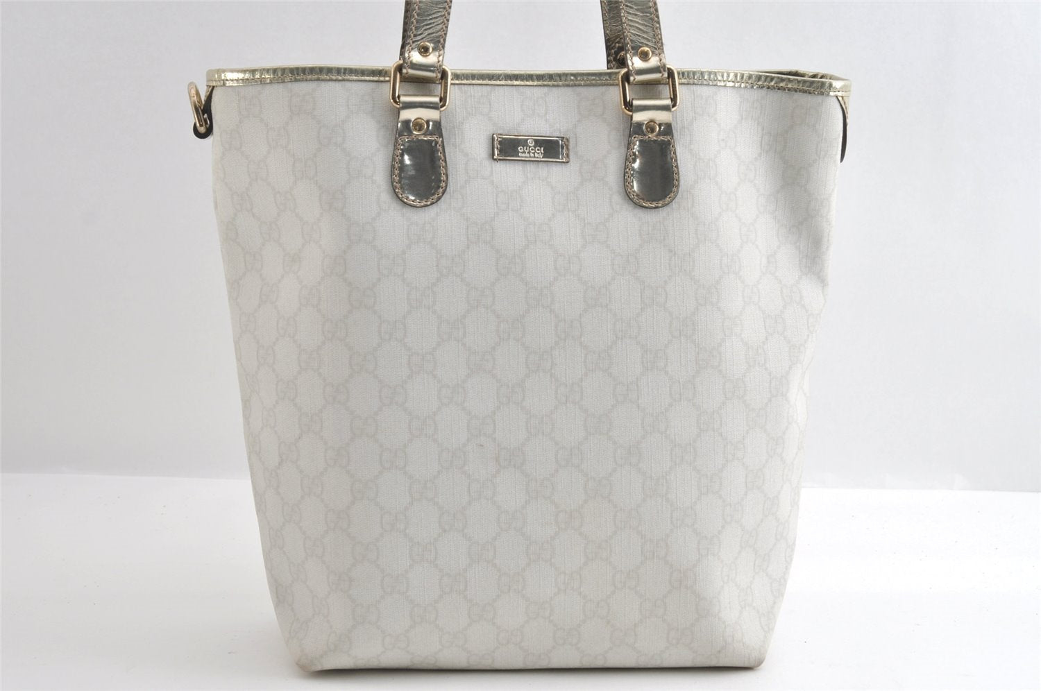 Authentic GUCCI Vintage Shoulder Tote Bag GG PVC Enamel 189896 White 6292I