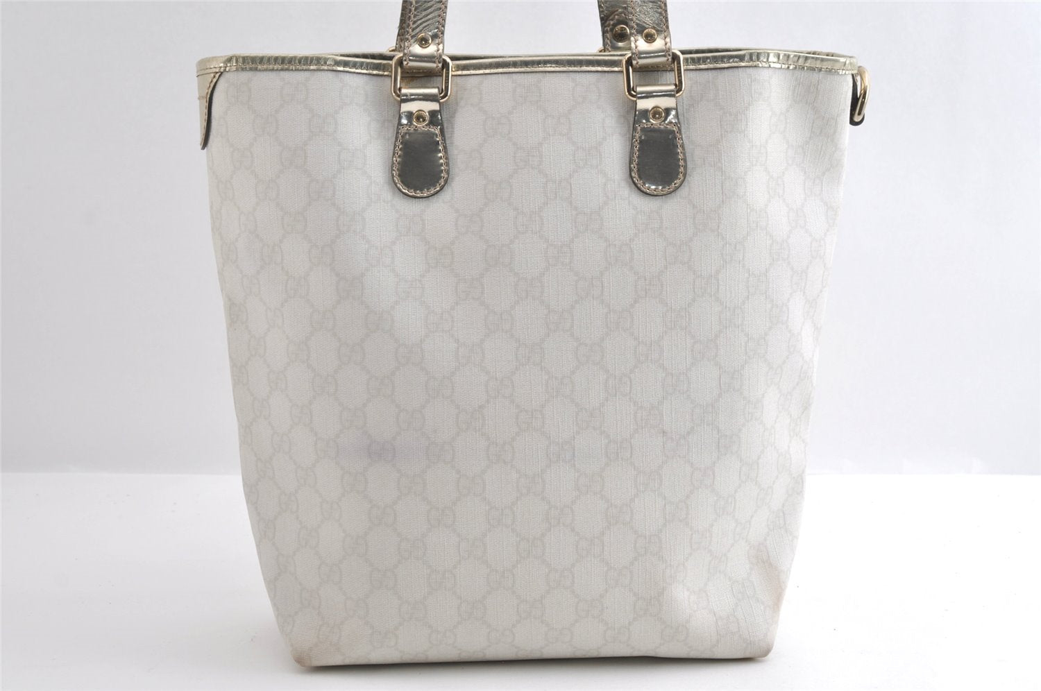 Authentic GUCCI Vintage Shoulder Tote Bag GG PVC Enamel 189896 White 6292I