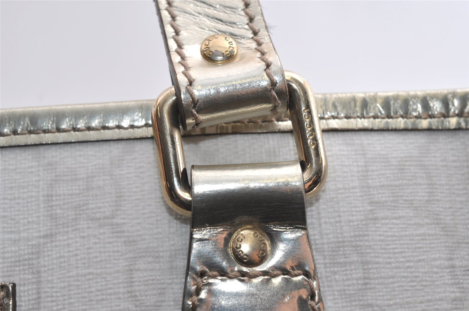 Authentic GUCCI Vintage Shoulder Tote Bag GG PVC Enamel 189896 White 6292I