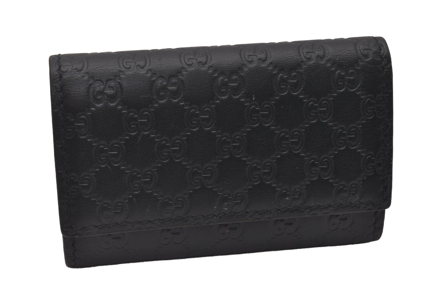 Authentic GUCCI Micro Guccissima 6 Key Case Holder Leather 150402 Navy 6293I