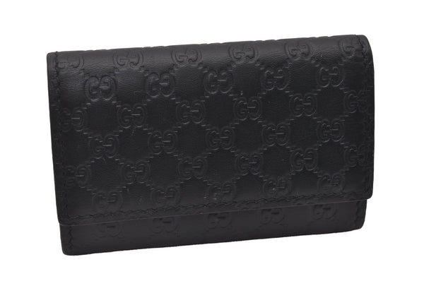 Authentic GUCCI Micro Guccissima 6 Key Case Holder Leather 150402 Navy 6293I