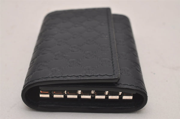 Authentic GUCCI Micro Guccissima 6 Key Case Holder Leather 150402 Navy 6293I