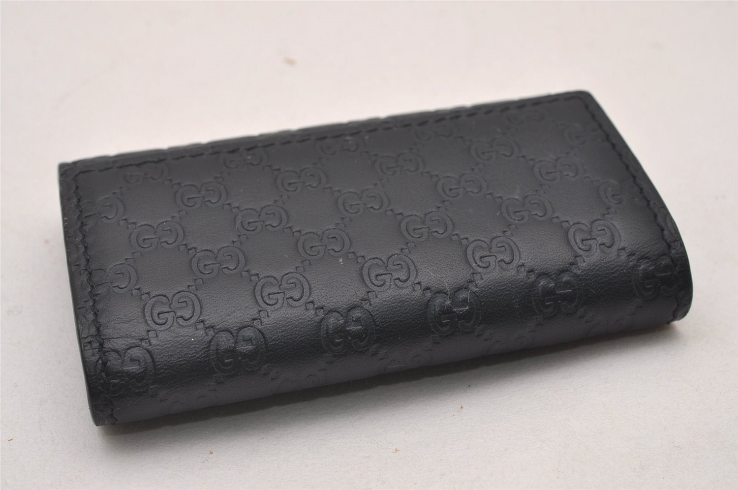 Authentic GUCCI Micro Guccissima 6 Key Case Holder Leather 150402 Navy 6293I