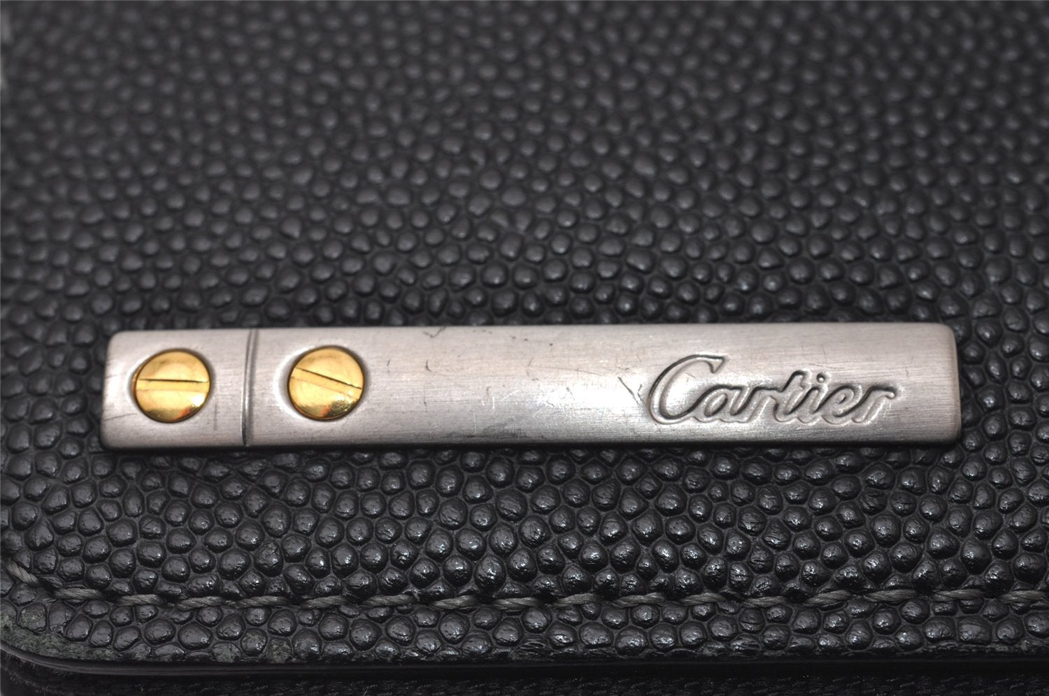 Authentic Cartier Santos de Cartier Long Wallet Purse Leather Black 6294I