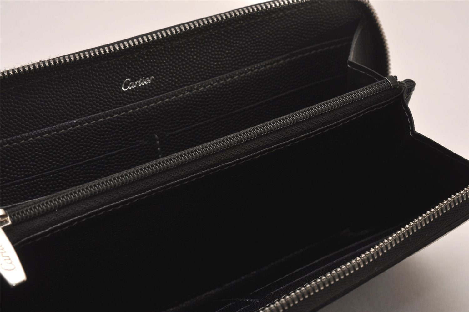 Authentic Cartier Santos de Cartier Long Wallet Purse Leather Black 6294I