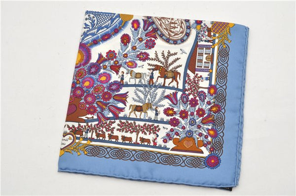 Authentic HERMES Petit Carre 40 Scarf Handkerchief "Decoupages" Silk Blue 6295F