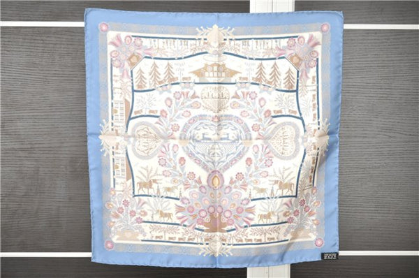 Authentic HERMES Petit Carre 40 Scarf Handkerchief "Decoupages" Silk Blue 6295F