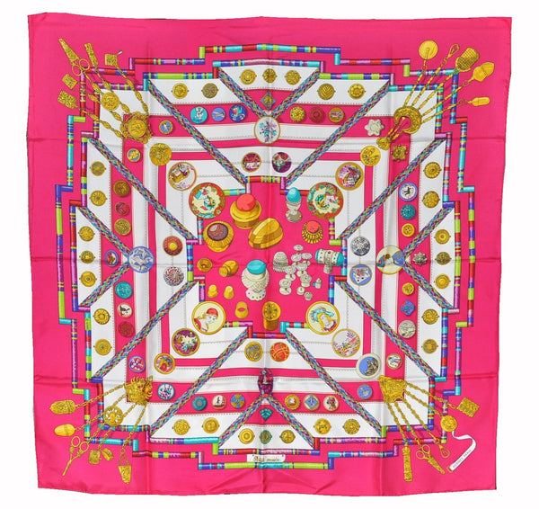 Authentic HERMES Carre 90 Scarf "Petite Main" Silk Pink 6296F