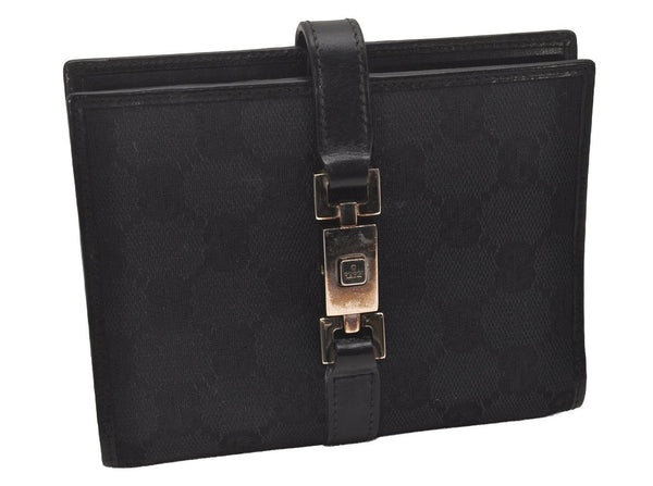 Authentic GUCCI Jackie Agenda Notebook Cover Purse GG Canvas Leather Black 6301I