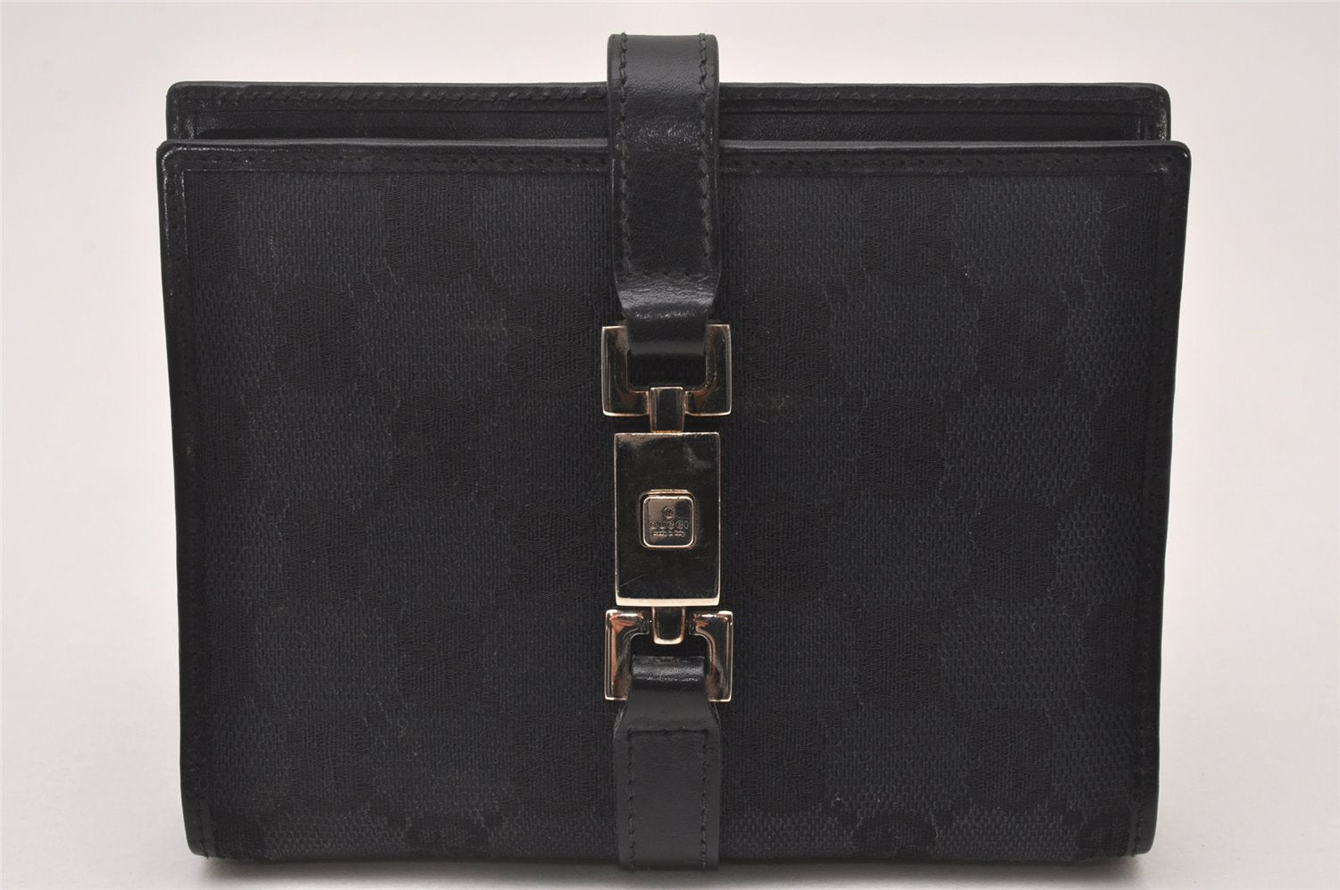 Authentic GUCCI Jackie Agenda Notebook Cover Purse GG Canvas Leather Black 6301I