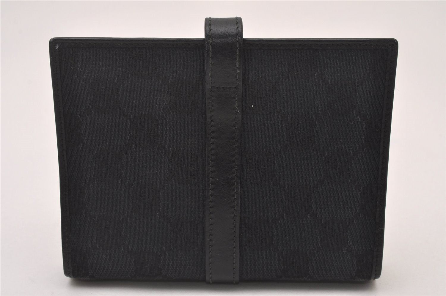 Authentic GUCCI Jackie Agenda Notebook Cover Purse GG Canvas Leather Black 6301I
