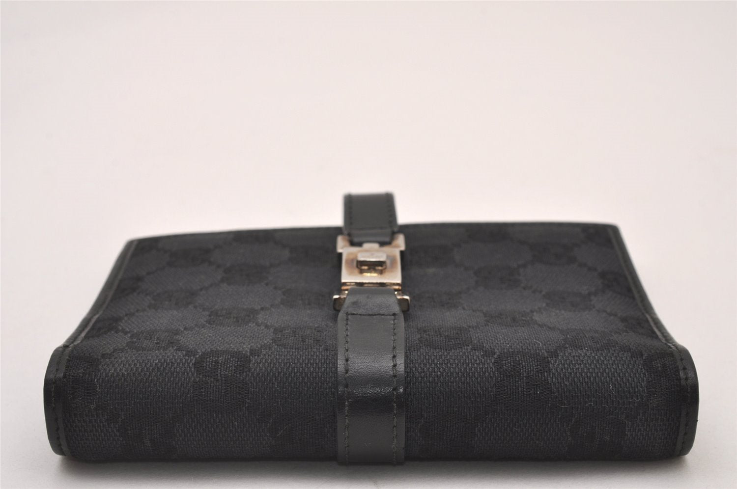 Authentic GUCCI Jackie Agenda Notebook Cover Purse GG Canvas Leather Black 6301I