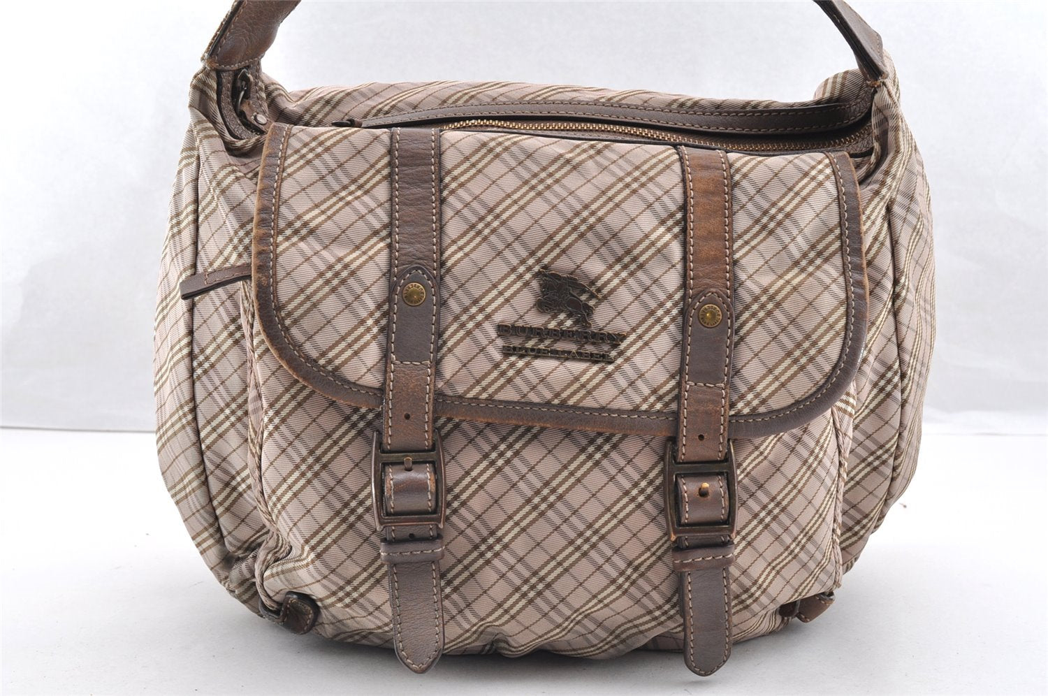 Authentic BURBERRY BLUE LABEL Check 2Way Shoulder Bag Canvas Leather Pink 6303I