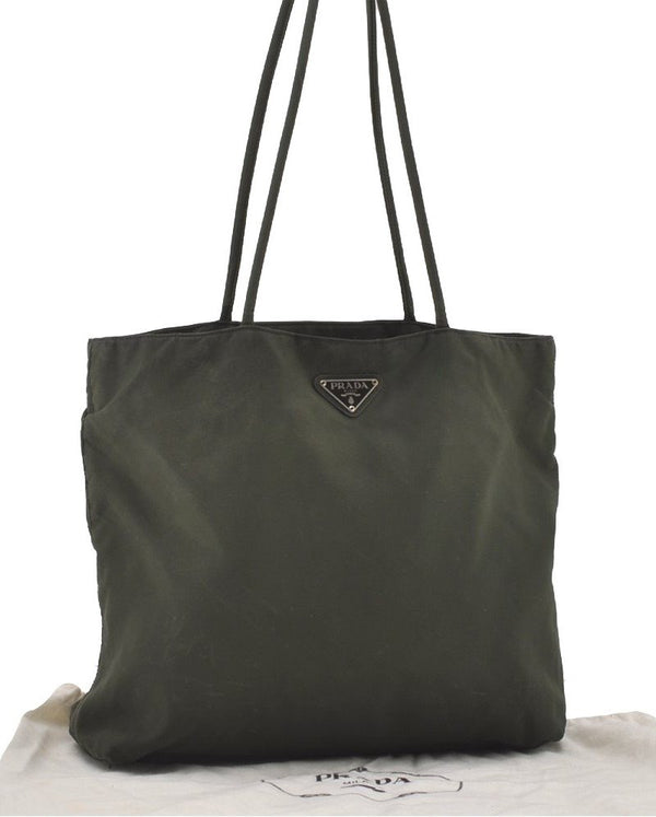 Authentic PRADA Vintage Nylon Tessuto Leather Shoulder Bag Green 6304I