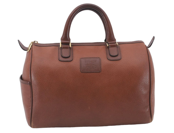Authentic Burberrys Vintage Leather Hand Boston Bag Brown 6307D