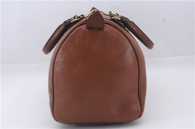 Authentic Burberrys Vintage Leather Hand Boston Bag Brown 6307D