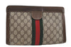 Authentic GUCCI Web Sherry Line Clutch Hand Bag Purse GG PVC Leather Brown 6309D