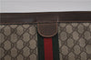 Authentic GUCCI Web Sherry Line Clutch Hand Bag Purse GG PVC Leather Brown 6309D