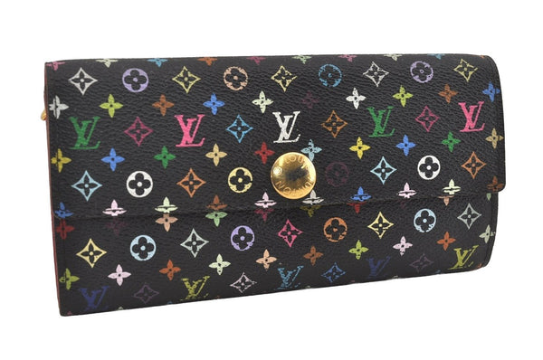 Auth Louis Vuitton Monogram Multicolor Portefeuille Sarah Wallet M93747 LV 6310I