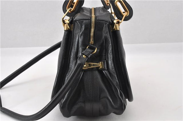 Authentic Chloe Paraty Medium 2Way Shoulder Hand Bag Purse Leather Black 6311F