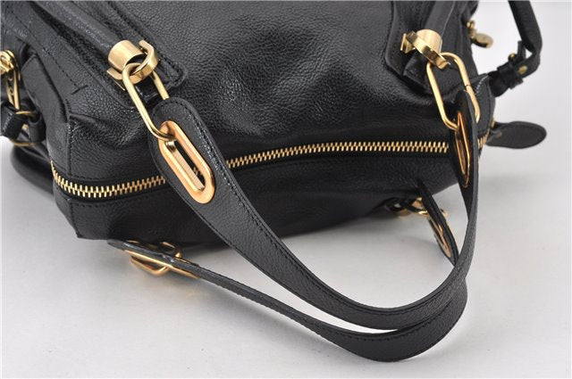 Authentic Chloe Paraty Medium 2Way Shoulder Hand Bag Purse Leather Black 6311F