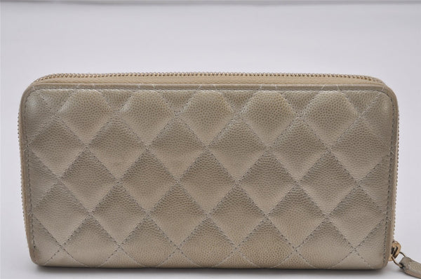 Authentic CHANEL Caviar Skin Matelasse Long Wallet Purse CC Logo Gold Box 6312I