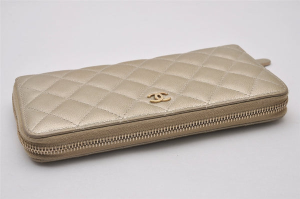 Authentic CHANEL Caviar Skin Matelasse Long Wallet Purse CC Logo Gold Box 6312I