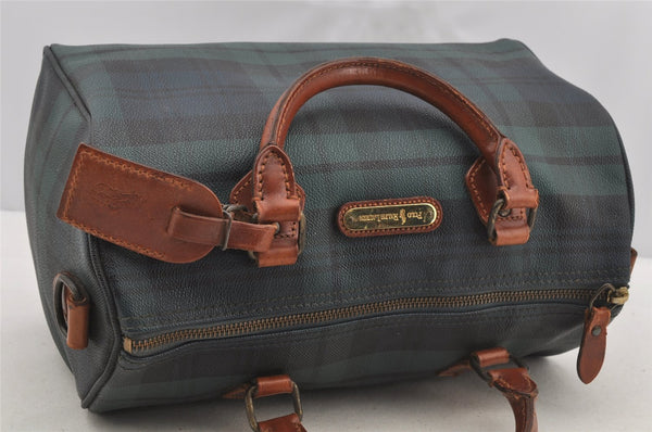 Authentic POLO Ralph Lauren Check 2Way Hand Boston Bag PVC Leather Green 6313I
