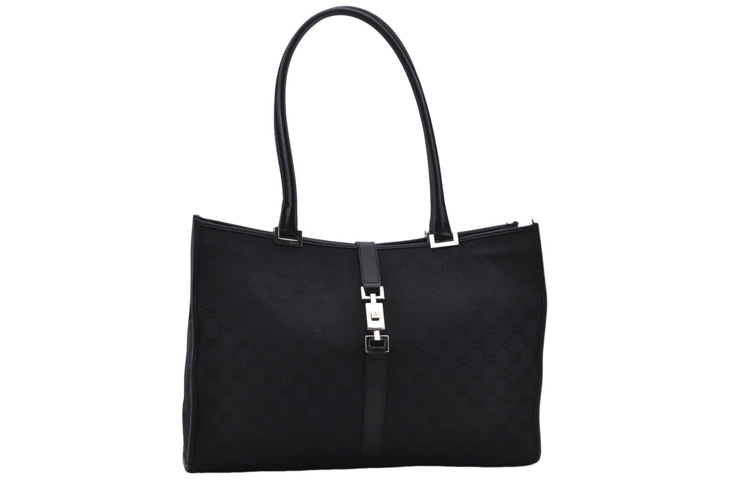 Authentic GUCCI Jackie Shoulder Tote Bag GG Canvas Leather 0021074 Black 6318D