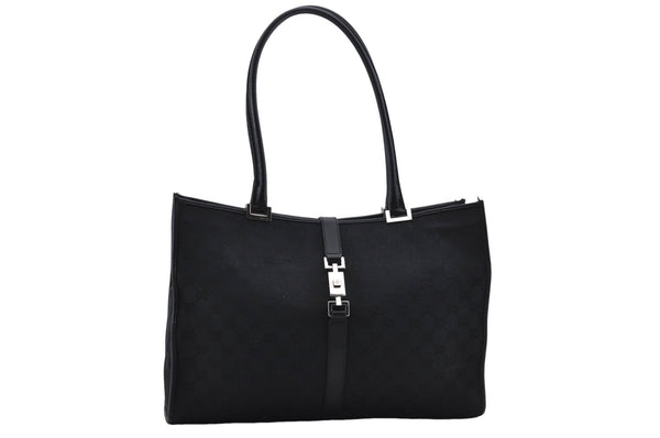 Authentic GUCCI Jackie Shoulder Tote Bag GG Canvas Leather 0021074 Black 6318D