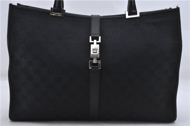 Authentic GUCCI Jackie Shoulder Tote Bag GG Canvas Leather 0021074 Black 6318D