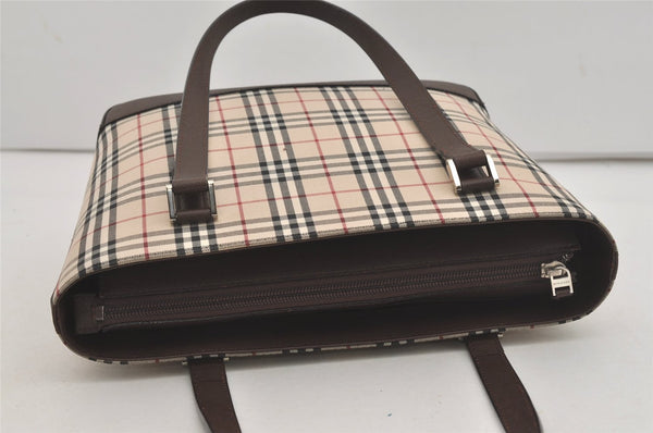 Authentic BURBERRY Check Vintage Shoulder Hand Bag Canvas Leather Beige 6318I