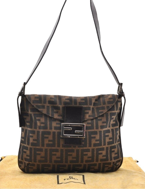 Authentic FENDI Zucca Mamma Baguette Shoulder Bag Canvas Leather Brown 6319I