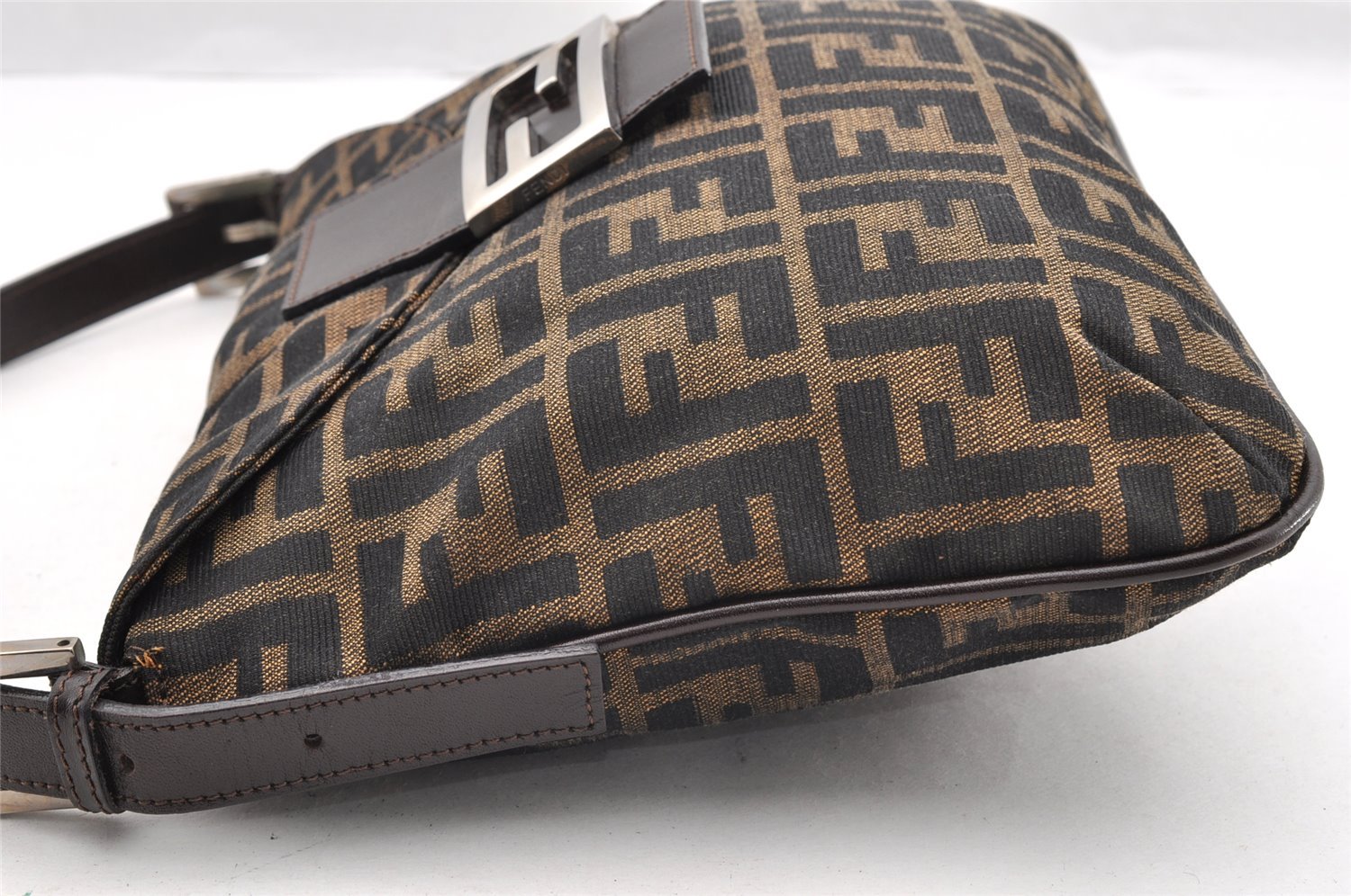 Authentic FENDI Zucca Mamma Baguette Shoulder Bag Canvas Leather Brown 6319I
