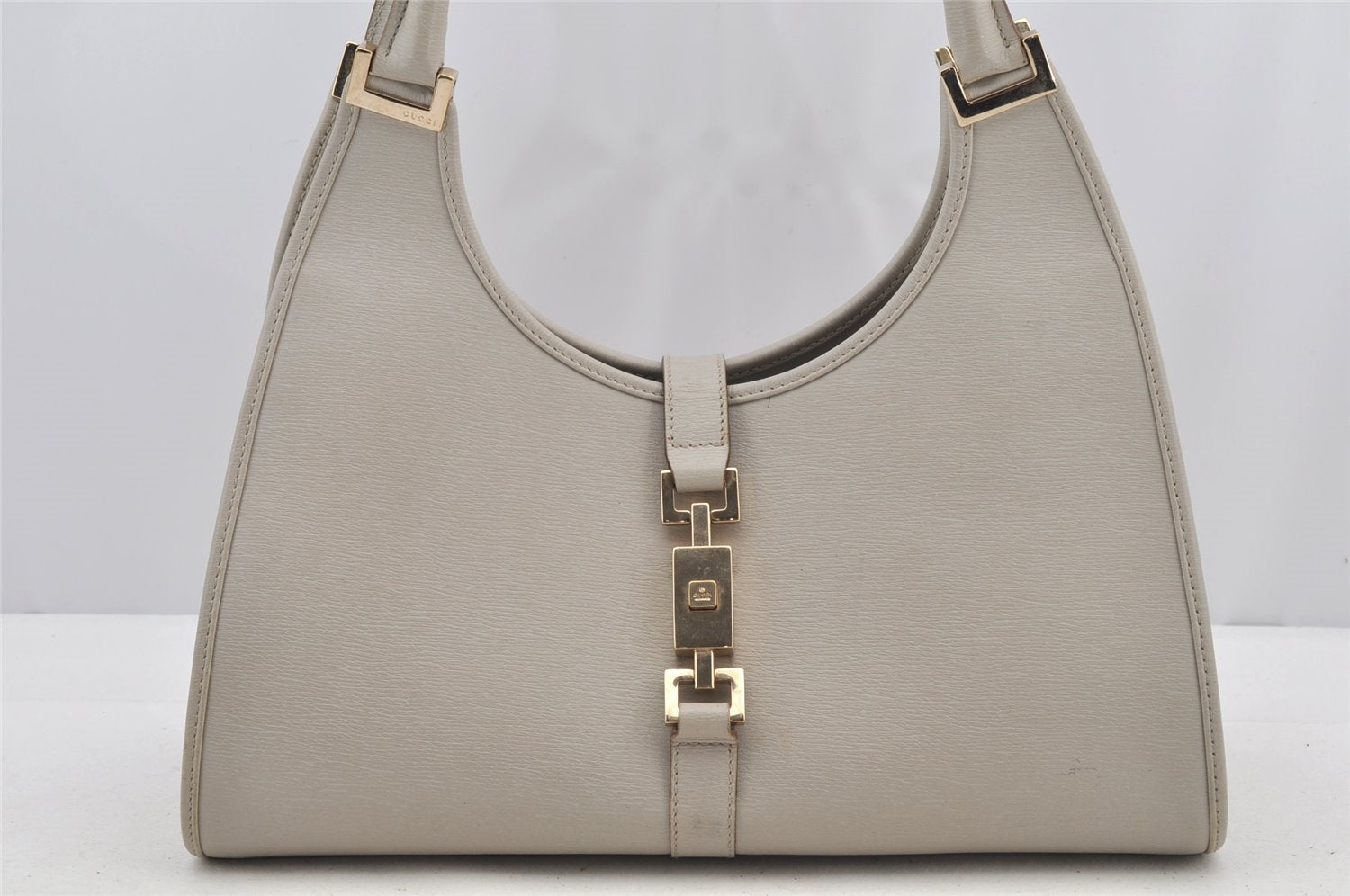 Authentic GUCCI Jackie Shoulder Hand Bag Purse Leather 0021067 Light Gray 6320I