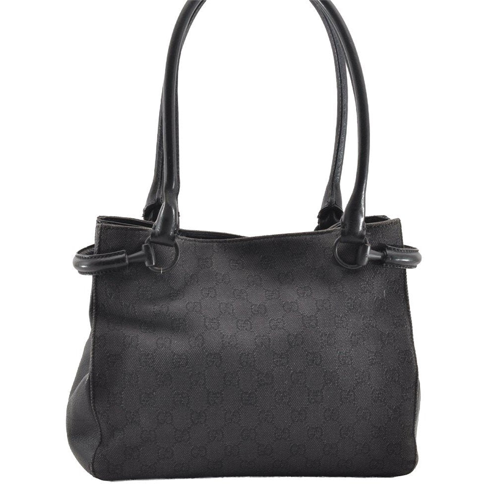 Authentic GUCCI Horsebit Shoulder Tote Bag GG Canvas Leather 101971 Black 6321I