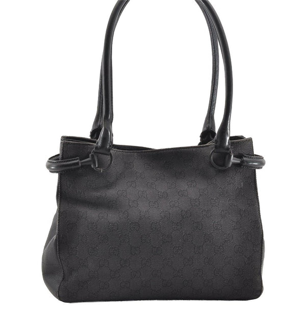 Authentic GUCCI Horsebit Shoulder Tote Bag GG Canvas Leather 101971 Black 6321I