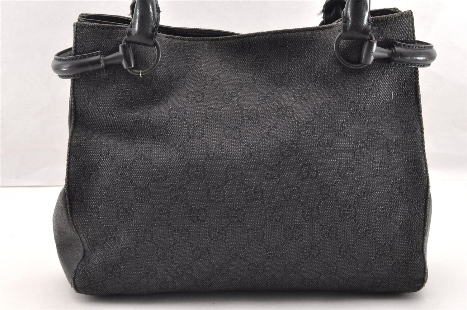 Authentic GUCCI Horsebit Shoulder Tote Bag GG Canvas Leather 101971 Black 6321I